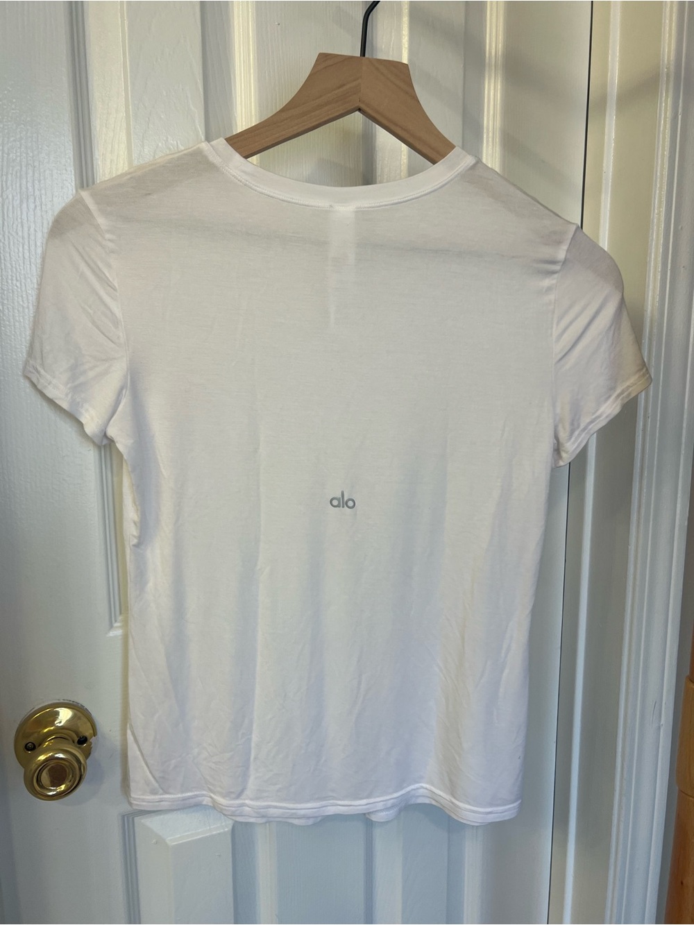 ALO Yoga White Short Sleeve Crew Tee with Back Logo